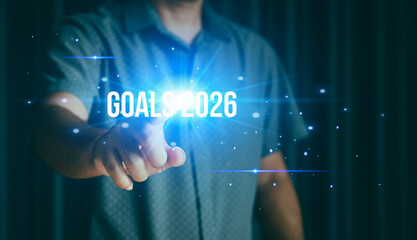 Man Pointing at GOALS 2026 — Future Success and New Year Goal Setting Concept