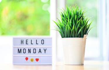 Hello Monday Lightbox Sign-Positive Start and Motivational Workday Concept