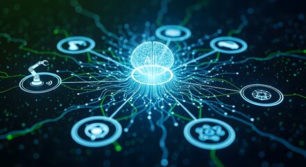 Artificial intelligence network concept illustration with connected digital icons
