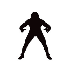 Dynamic silhouette of a muscular person in a powerful stance with arms extended