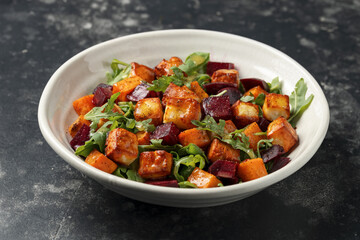 Halloumi, Sweet Potato, Beet Salad. Healthy Food.