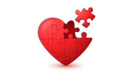 Red Heart Puzzle with Missing Piece