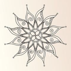 Abstract floral mandala with swirls and dots isolated on