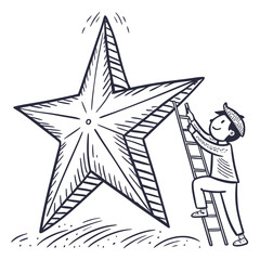 Man climbing ladder to reach the star isolated on