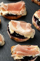 Blueberry Camembert Prosciutto Bruschetta or Toasts. Party Food