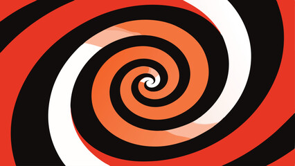 Hypnotic spiral pattern with vibrant orange black and white concentric circles abstract