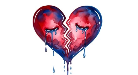 Watercolor Broken Heart with Tears Illustration