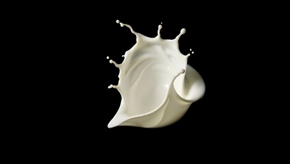Naklejka premium A dynamic splash of fresh milk frozen in midair against a stark black background in studio shot milk