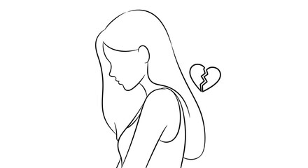 Sad Woman Silhouette with Broken Heart