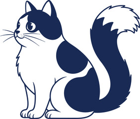 Minimalist Two-Tone Cat Sitting with Fluffy Tail Vector Illustration