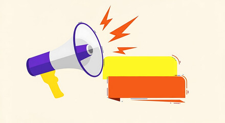 Megaphone Announcement Vector | Flat Design Loudspeaker with Blank Text Boxes for Promotion