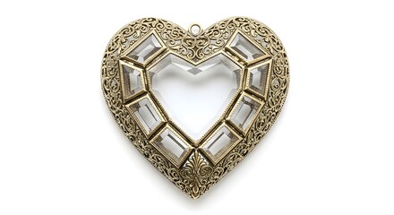 Ornate Gold Heart with Clear Crystal Inlay