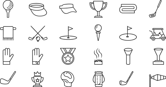 Mega Set of Hand Drawn Golf Sport and Equipment Doodle Outline Icons Vector Illustration
