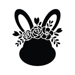 Black silhouette of a bunny head with a floral crown