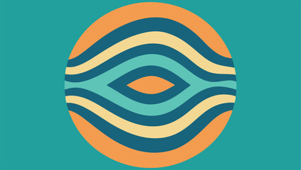 Oval Abstract Design with Teal Blue and Orange Wavy Stripes vector illustration