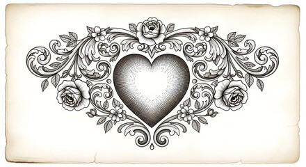 Vintage Floral Heart Ornament Illustration