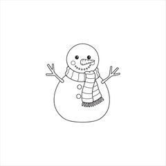 Cute snowman cartoon line art illustration