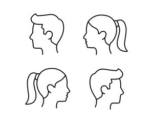 Male and Female Profile Silhouettes Outline Icons Set