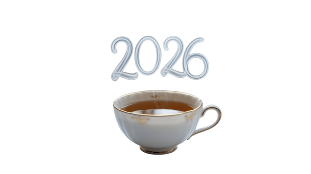 A teacup of tea under the 2026 numbers. - Powered by Adobe