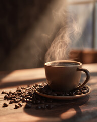 Filiżanka gorącej kawy o poranku