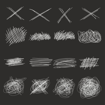 Ensemble de lignes ratur&eacute;s sur fond noir. Gribouillis d&eacute;sordonn&eacute;s au crayon, coup de pinceau &agrave; la main, signature rat&eacute;e,