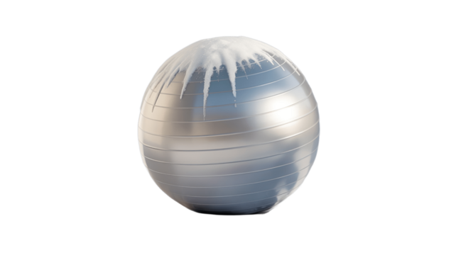 An exercise ball adorned with icicles, symbolizing the challenge and cool of fitness.