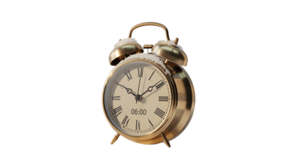 Vintage golden alarm clock displaying the time.