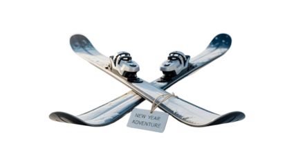 Pair of skis crossed, ready for a New Year adventure.