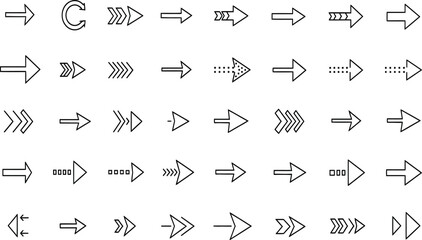 Collection of diverse hand drawn arrow icons and symbols pointing in various directions and styles