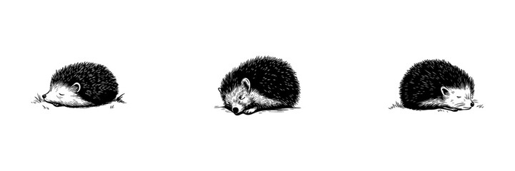 Sleeping Hedgehog Doodle Sketch Set. Peaceful Rest And Tranquility In Hand Drawn Style Collection. Adorable Wildlife Illustration. Hand Drawn Isolated Vector Illustration