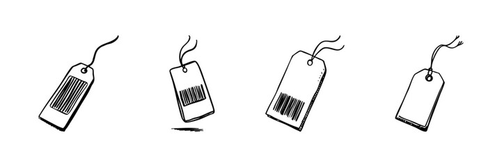 Price Tags With Barcodes Doodle Sketch Set. Retail And Inventory Management In Hand Drawn Style Collection. Shopping And Pricing Concept. Isolated Vector Illustration