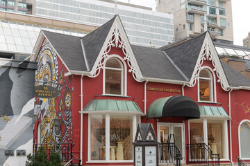 Fototapeta premium wide view of Christian Louboutin Yorkville, a shoe store, located at 99 Yorkville Av, 2nd Floor, Toronto