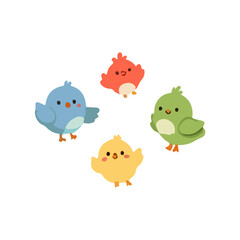 little colorful birds illustration on isolated white background