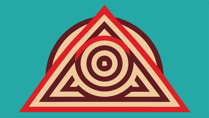 Stylized Triangle with Concentric Circles and Geometric Pattern on Teal Background abstract