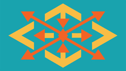 Teal Background with Orange and Yellow Geometric Arrow Motif pattern abstract