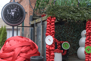 Fototapeta premium Cluny Bistro & Boulangerie decked out for the holidays at The Distillery Historic District, Toronto