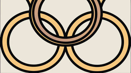 Three Interlocking Rings in Beige and Yellow with Black Outline abstract pattern
