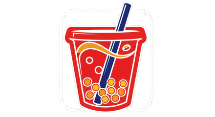 Delicious refreshing red bubble tea drink with straw and tapioca pearls.