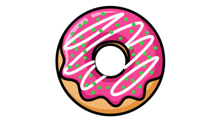 Delicious pink frosted donut with sprinkles and white icing, a sweet treat.