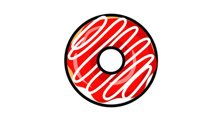 Delicious Red Donut with White Icing Swirls.