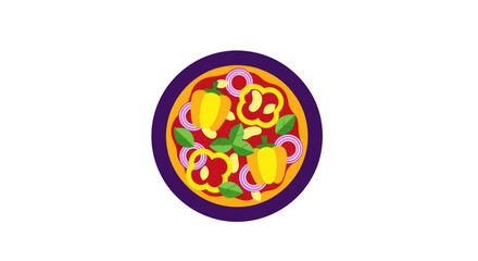 Delicious pizza with colorful toppings on a dark plate.