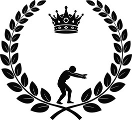Victory crown silhouette, laurel wreath achievement, human struggle posture, royalty symbol, classical triumph design, motivation success vector illustration, award honor emblem