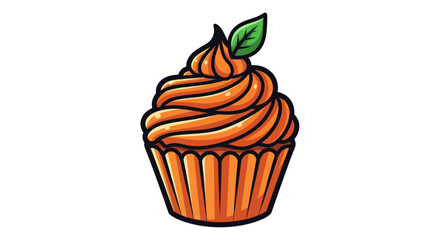 Delicious Orange Swirl Cupcake with Green Leaf Topping.