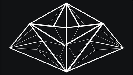 White Geometric Wireframe Diamond Shape On Black Background abstract bright
