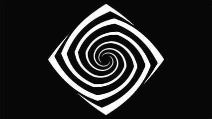 White Hypnotic Swirl Spiral Inside Diamond Shape on Black Background abstract circle
