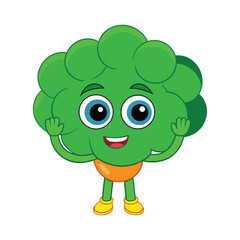 Dual bubbly broccoli character with a rounded fluffy in white background 1