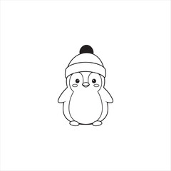 Cute Penguin Wearing a Winter Hat Outline