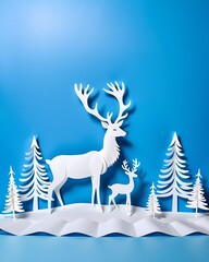 A papercraft winter scene, with meticulous cut-paper artistry, this image evokes the enchantment of the winter season and holiday joy.