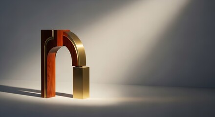 Abstract three dimensional golden figure with orange accents and dramatic lighting
