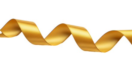 A single lustrous golden ribbon gracefully curves and undulates against a stark black background